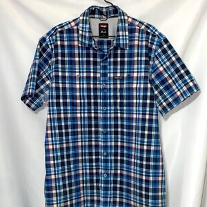 Wrangler Men's Size XL BLUE‎ RED GRAY  Plaid Button Down Shirt. EUC CLEAN